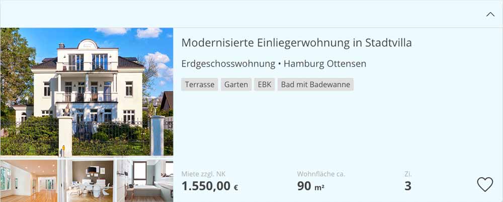 Screenshot einer Vermietungsanzeige auf immonet.de