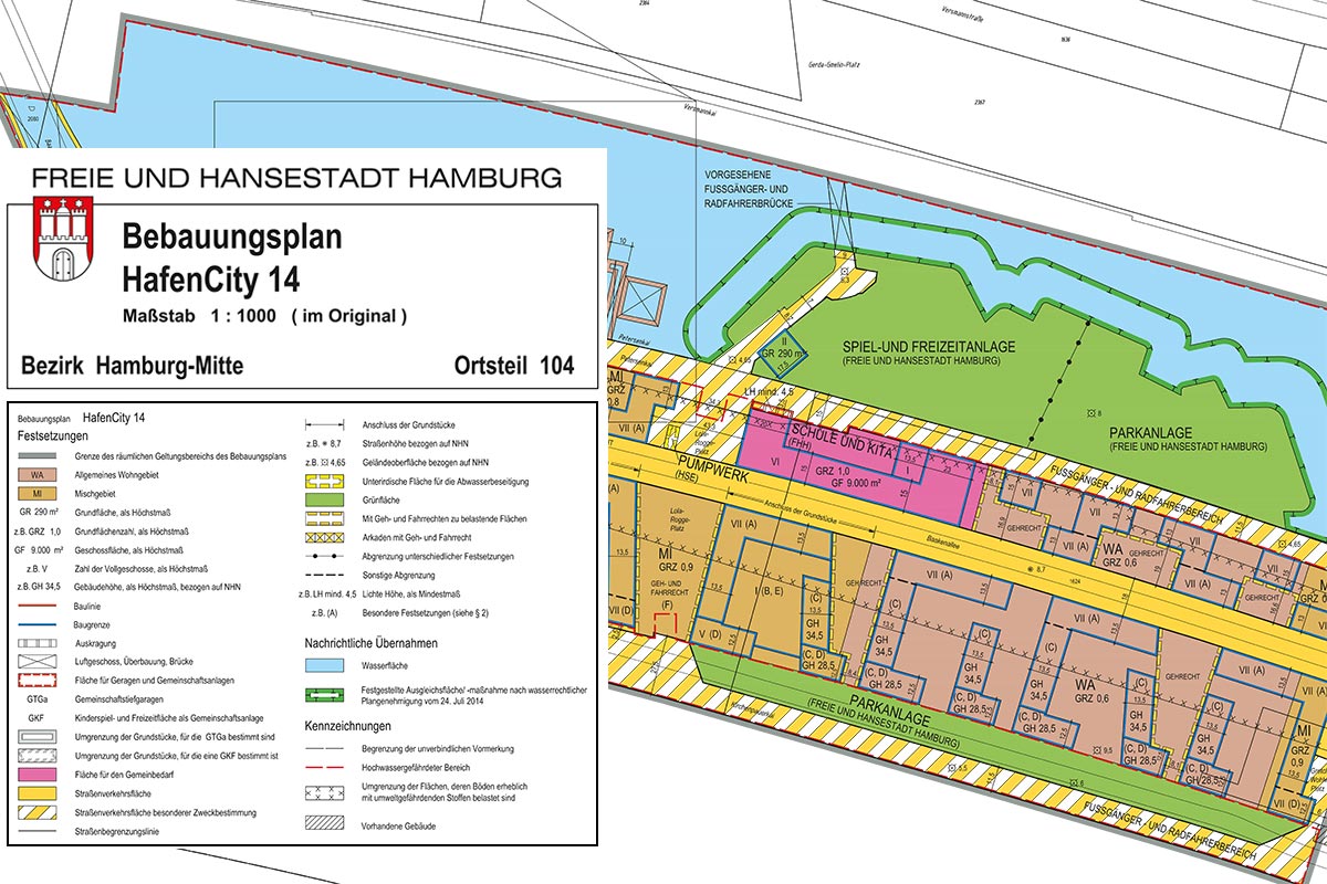 Ausschnitt aus dem Bebauungsplan Hafencity 14 der Freie und Hansestadt Hamburg